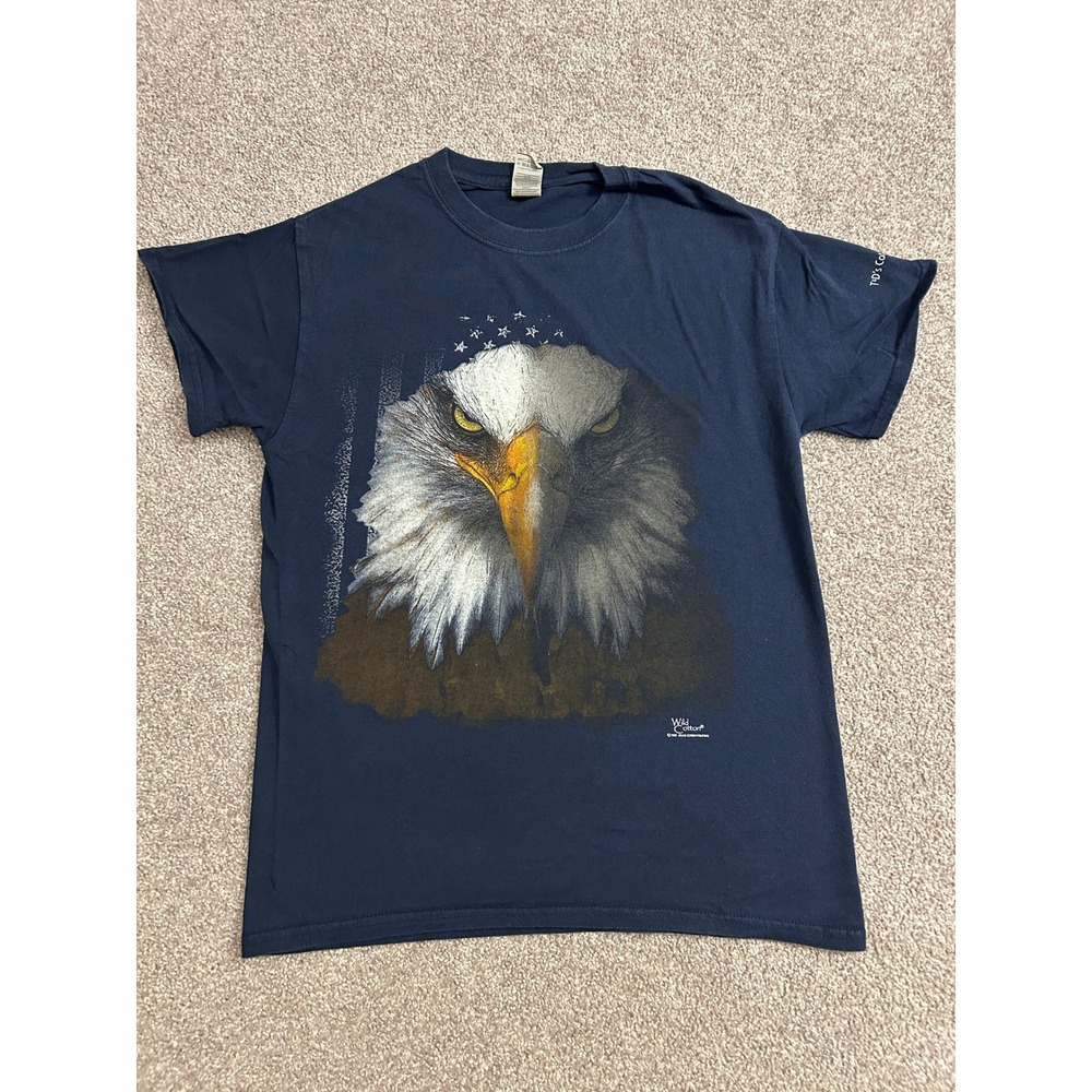 Wild Cotton Eagle Graphic T-Shirt Mens Small Navy Blue Excellent Americana Tee